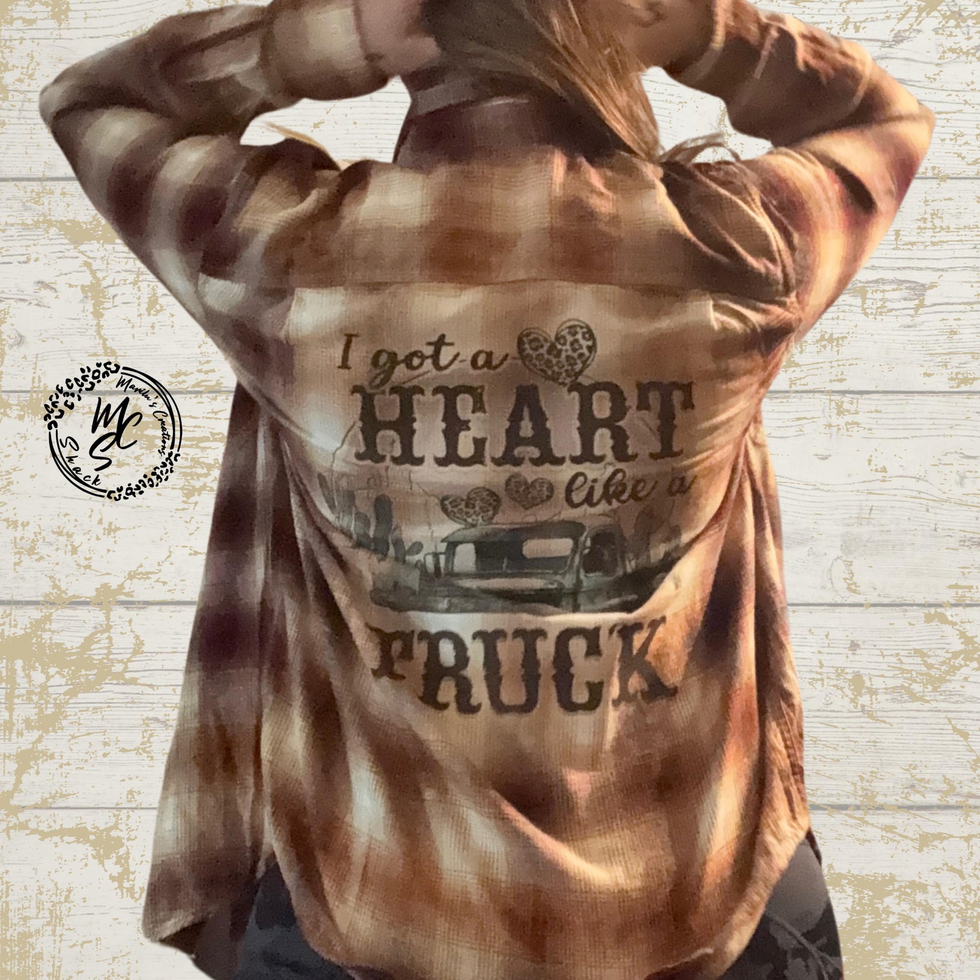 Flannel Heart like a truck bleached distressed, super soft real flannel, Burgundy or Brown plaid colors, concert or everyday wear flannel.