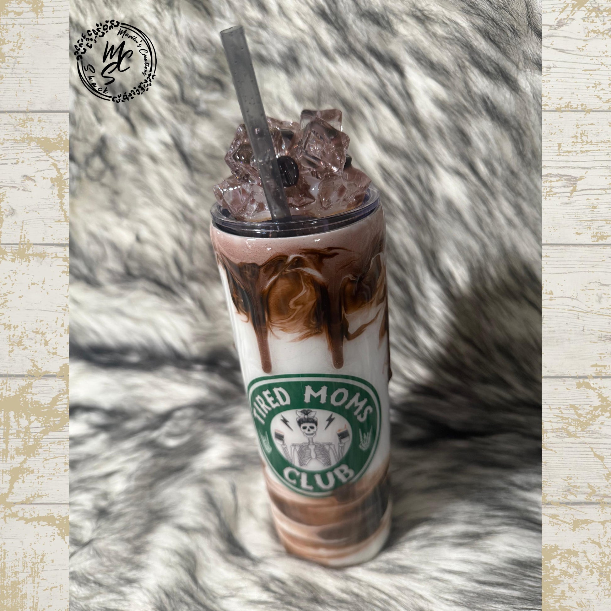 Iced Coffee tumbler with 3d ice and coffee beans removable topper, gift for ice coffee lovers, hot/cold beverages, 3d drizzle and dripping.