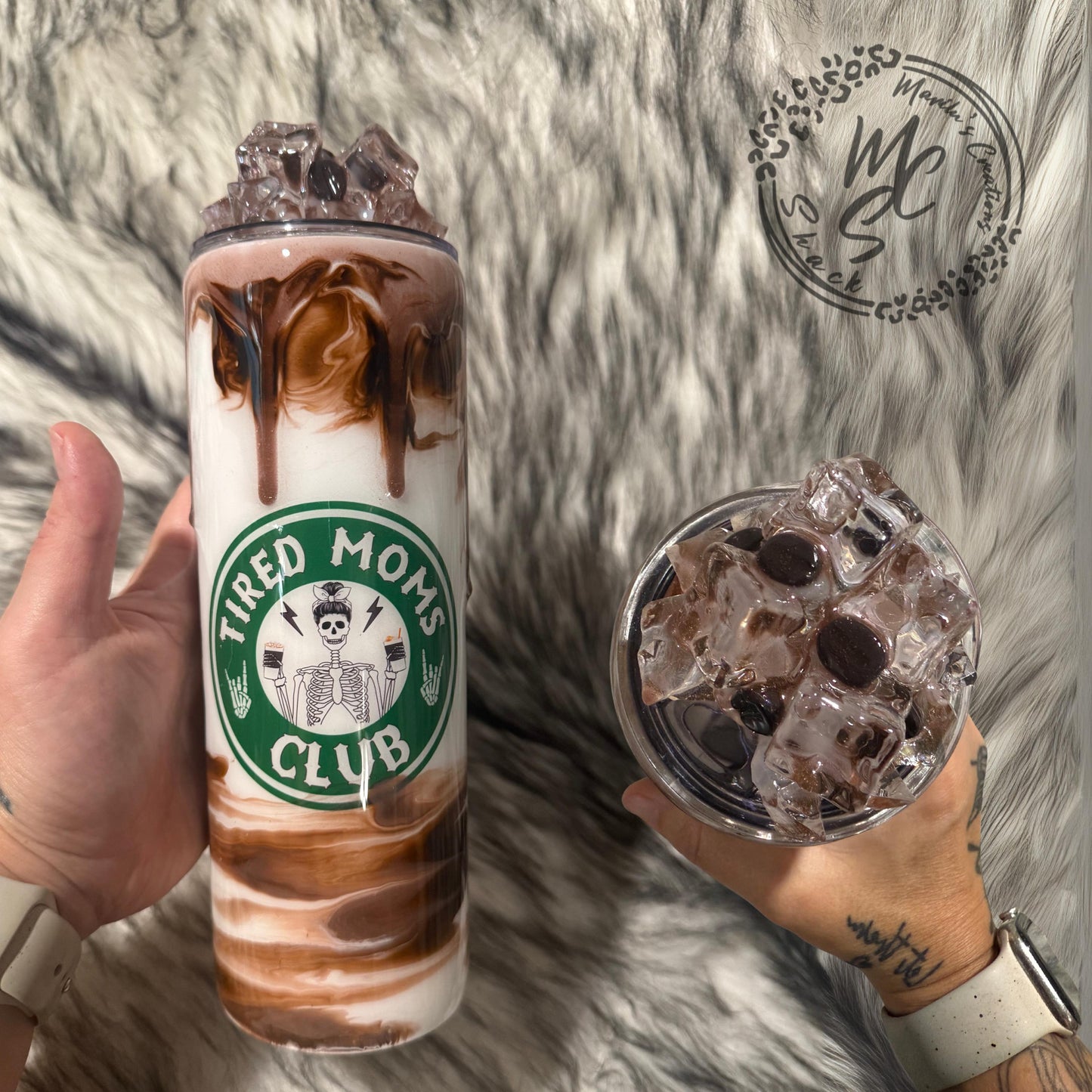 Iced Coffee tumbler with 3d ice and coffee beans removable topper, gift for ice coffee lovers, hot/cold beverages, 3d drizzle and dripping.