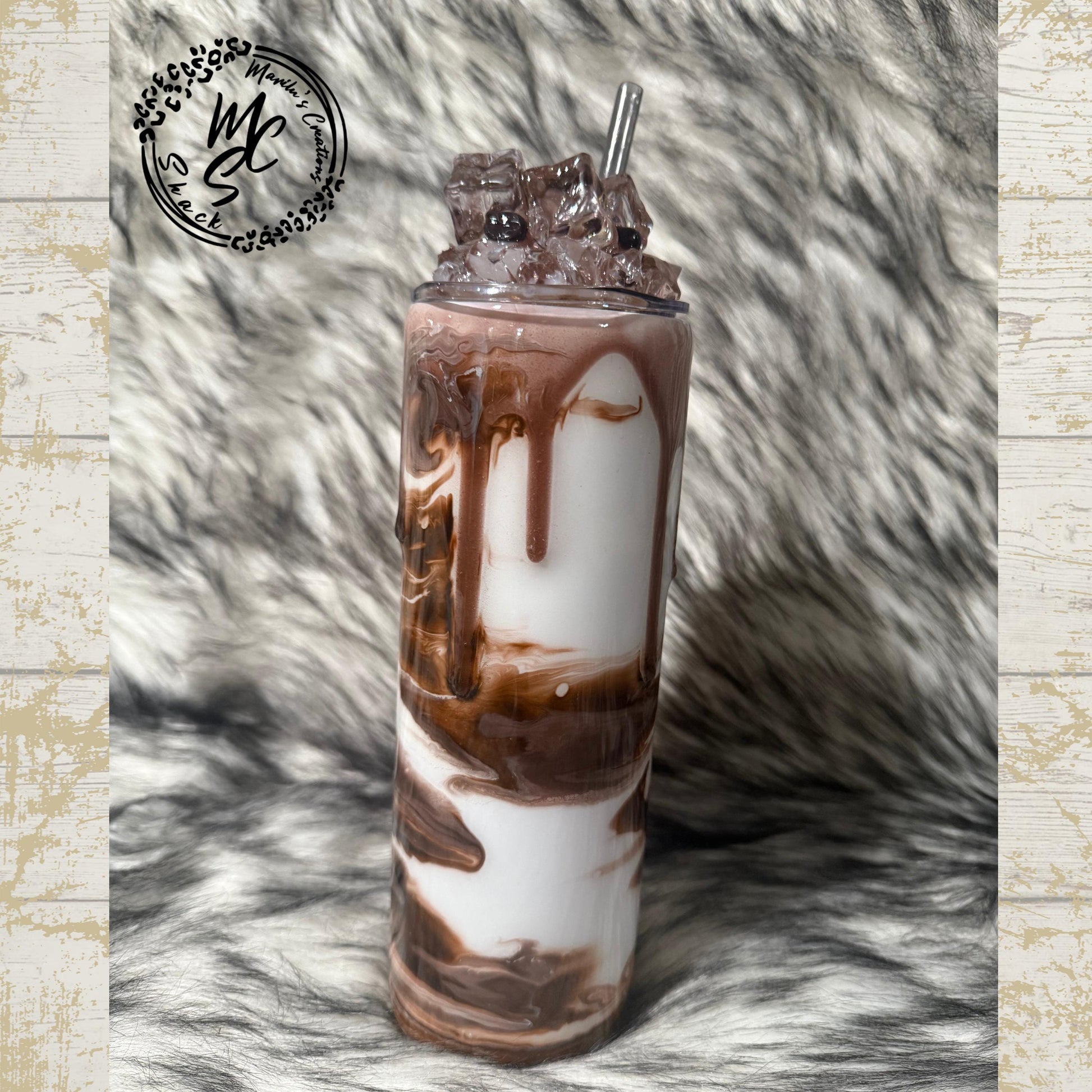 Iced Coffee tumbler with 3d ice and coffee beans removable topper, gift for ice coffee lovers, hot/cold beverages, 3d drizzle and dripping.