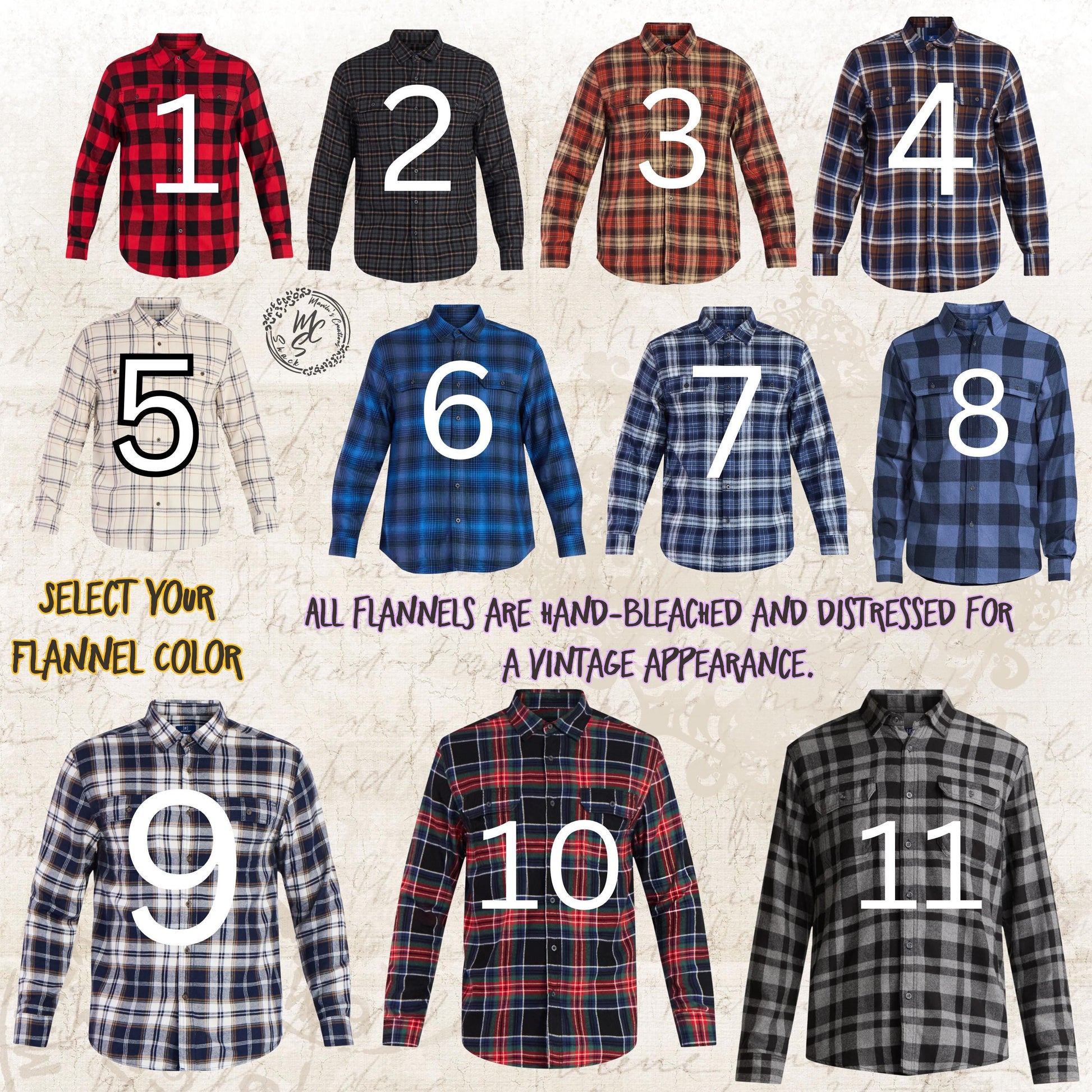 Flannels Bleached/Distressed/Vintage Customized (Choose your flannel size, color and send me a picture or the idea for your design) No Fade