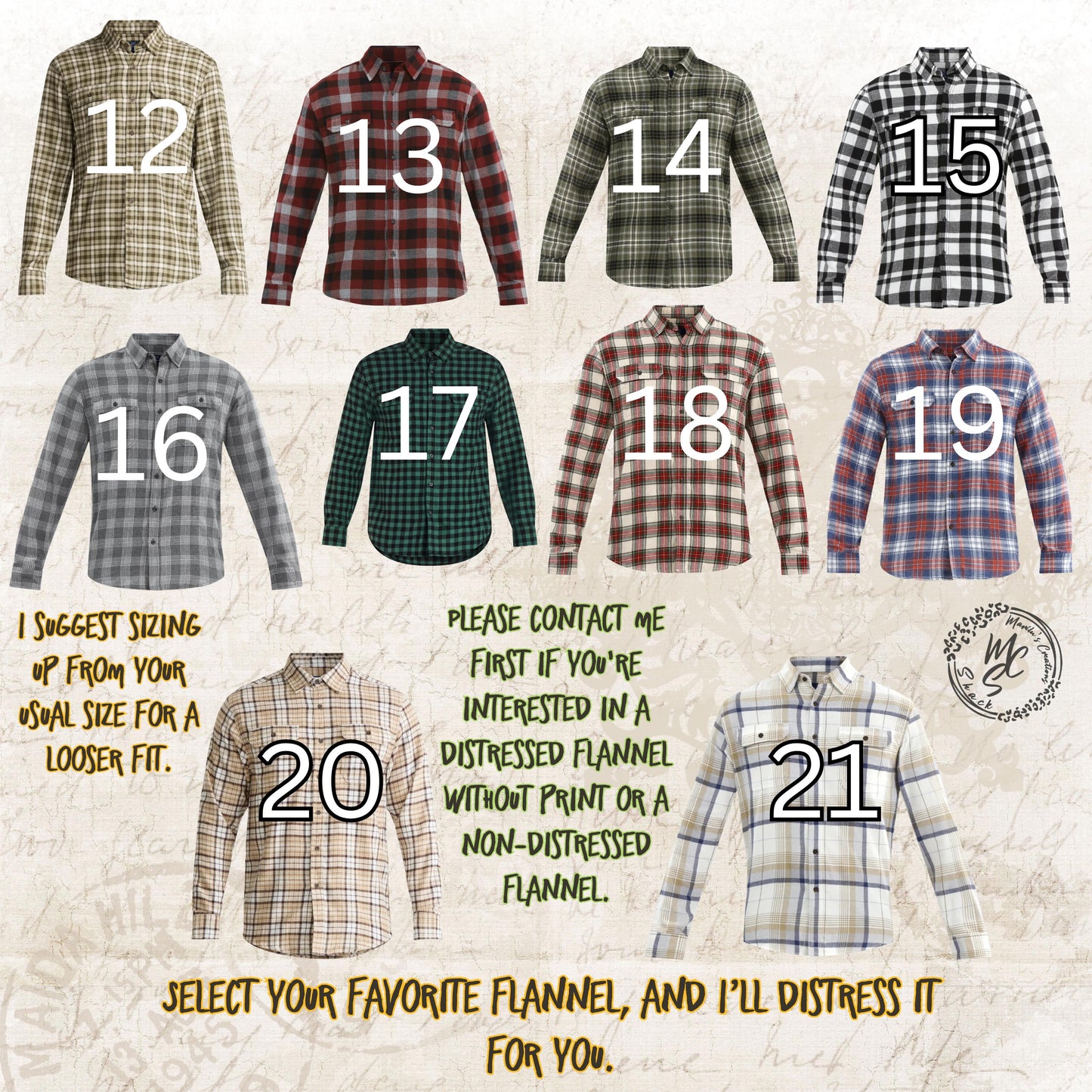 Flannels Bleached/Distressed/Vintage Customized (Choose your flannel size, color and send me a picture or the idea for your design) No Fade