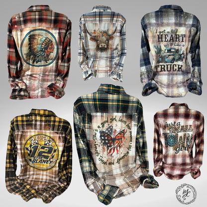 Custom Bleached Distressed Flannel Shirt: Vintage Style Design