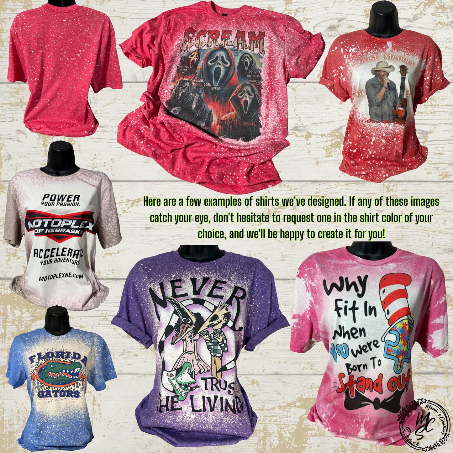 Bleached/Distressed personalized T-shirts (Choose your shirt size, color and send me a picture or the idea for your design), Custom tee.