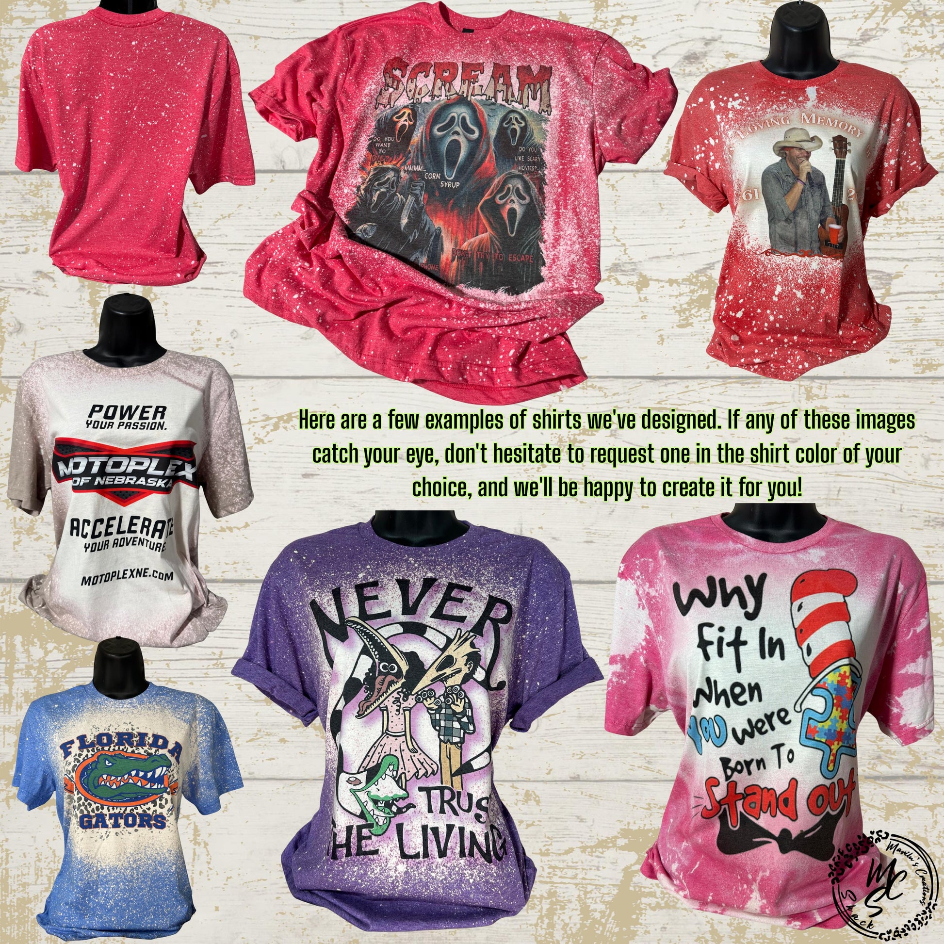 Bleached/Distressed personalized T-shirts (Choose your shirt size, color and send me a picture or the idea for your design), Custom tee.