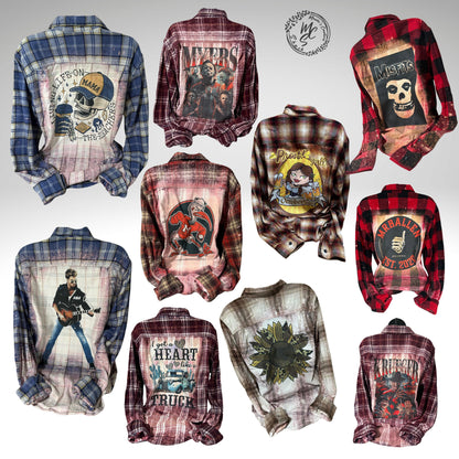 Custom Bleached Distressed Flannel Shirt: Vintage Style Design