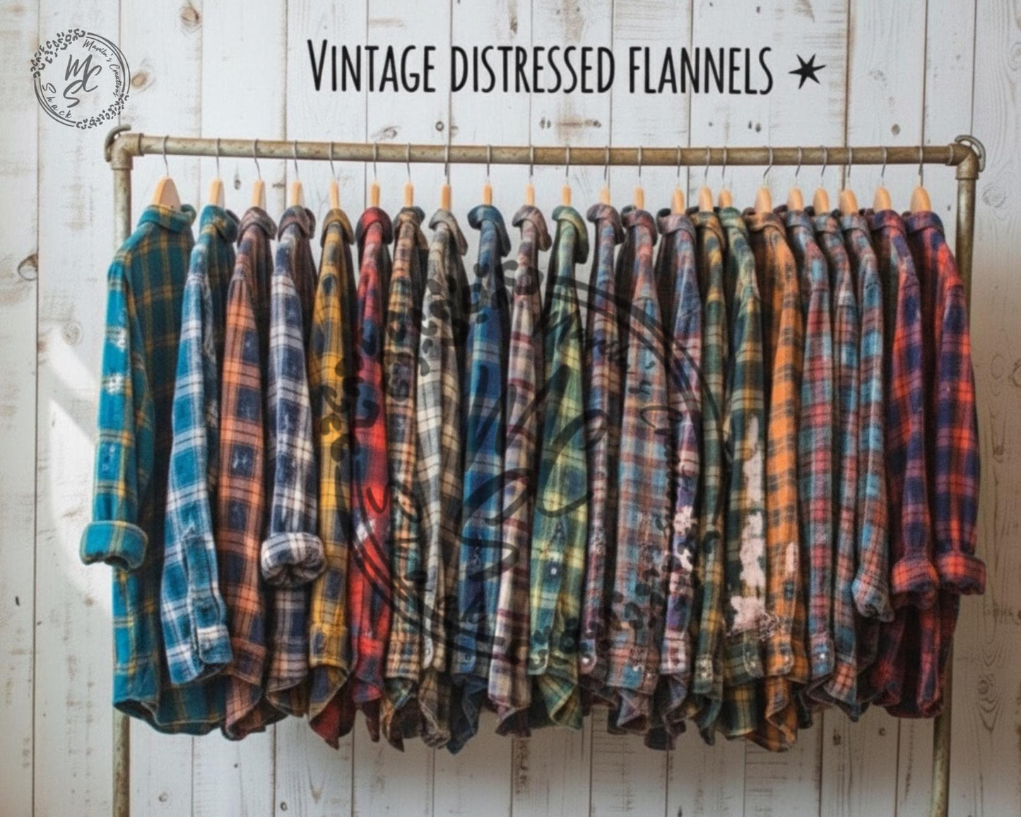 Bleached Distressed Plaid Flannel Shirt: Vintage Style Cotton Blend