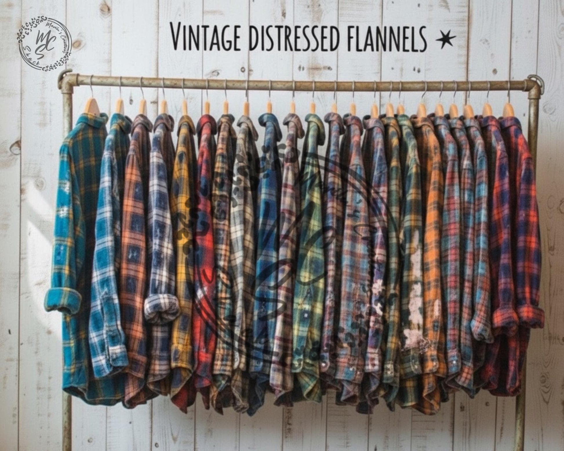 Bleached Distressed Plaid Flannel Shirt: Vintage Style Cotton Blend