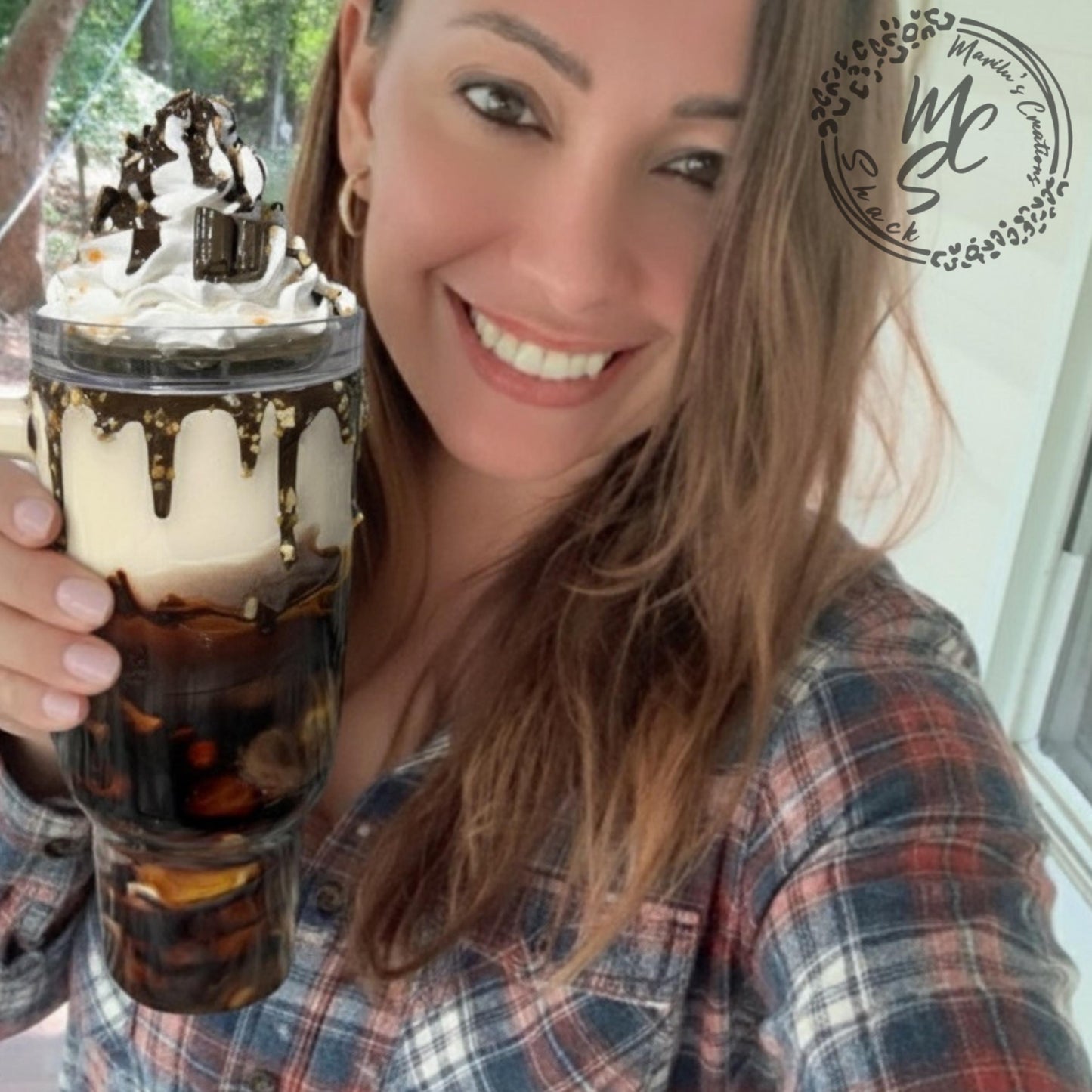 Espresso Macchiato Tumbler: Coffee Swirl, Chocolate Drip, Removable Topper