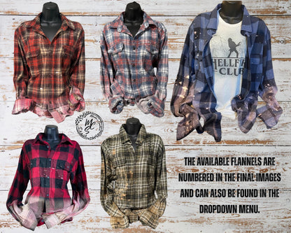 Bleached Distressed Plaid Flannel Shirt: Vintage Style Cotton Blend