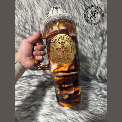 Espresso Macchiato Tumbler: Coffee Swirl, Whipped Cream Topper