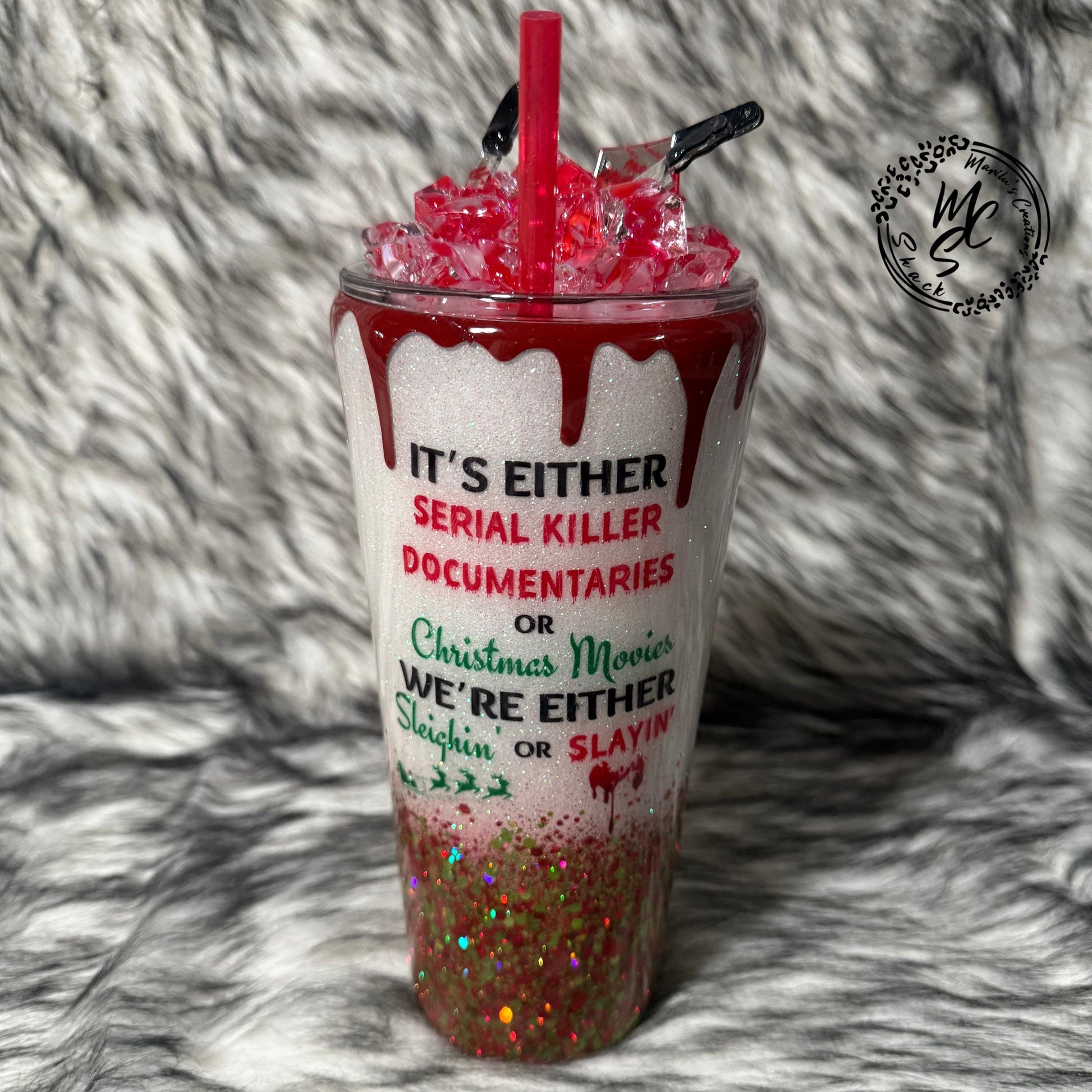 Sleighin' or Slayin' 3D Tumbler with Knife Charms
