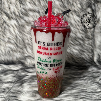 Sleighin' or Slayin' 3D Tumbler with Knife Charms