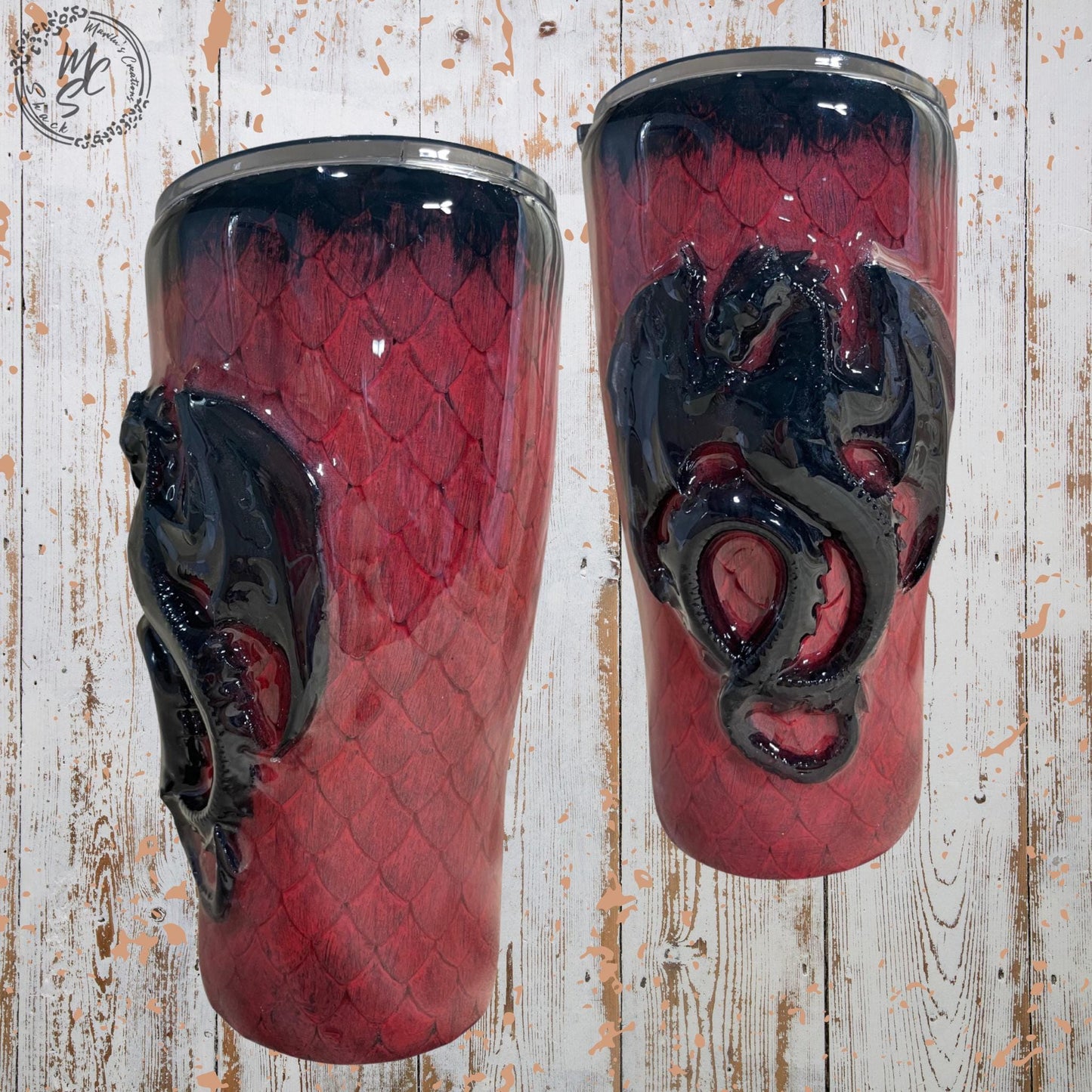 Personalized 3D Dragon Scale Tumbler, Red & Black Stainless Steel Cup, Handmade Fantasy Dragon Mug, Custom Name Gift