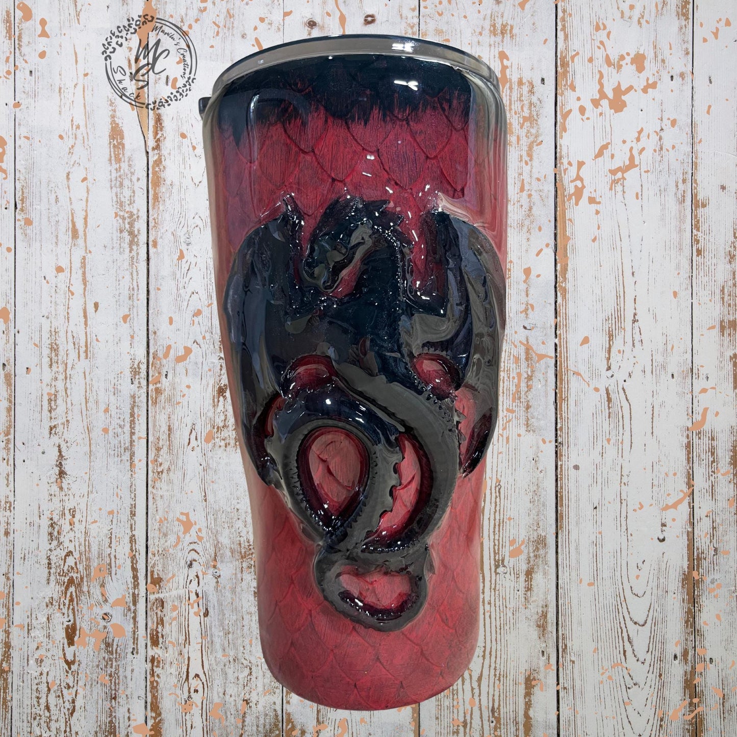 Personalized 3D Dragon Scale Tumbler, Red & Black Stainless Steel Cup, Handmade Fantasy Dragon Mug, Custom Name Gift