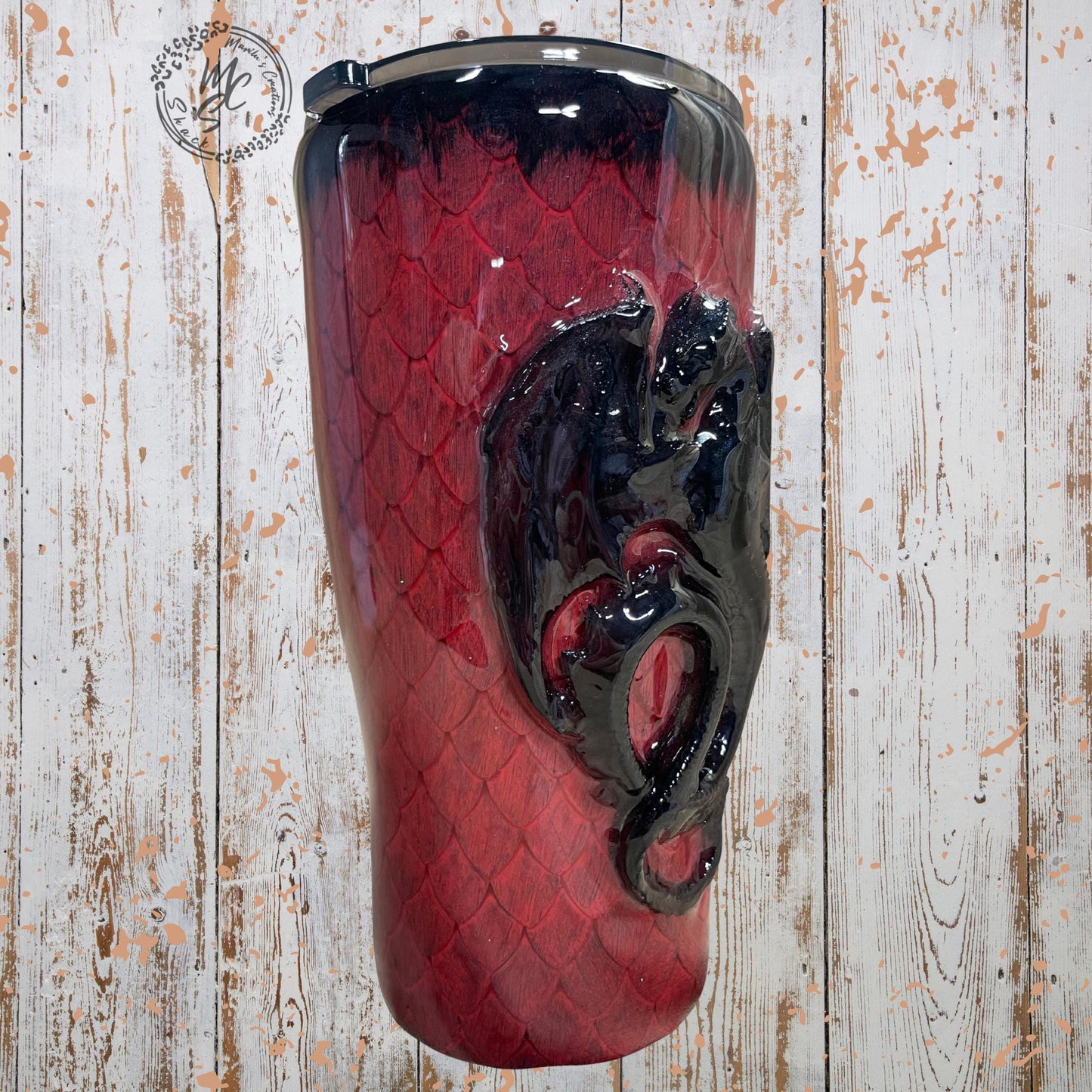 Personalized 3D Dragon Scale Tumbler, Red & Black Stainless Steel Cup, Handmade Fantasy Dragon Mug, Custom Name Gift