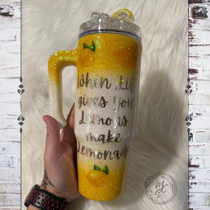 Handmade Lemon Epoxy Tumbler, Insulated Stainless Steel Coffee Cup, Lemonade Quote