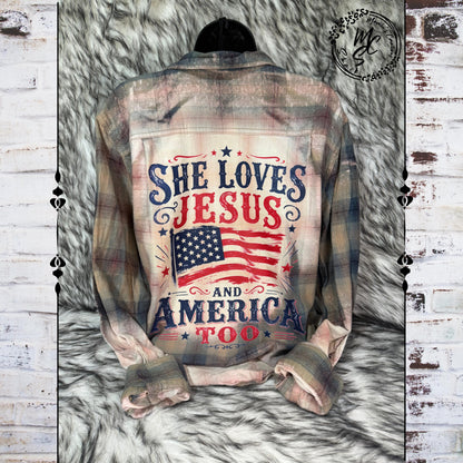 Custom Bleached Distressed Flannel Shirt: Vintage Style Design