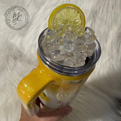 Handmade Lemon Epoxy Tumbler, Insulated Stainless Steel Coffee Cup, Lemonade Quote
