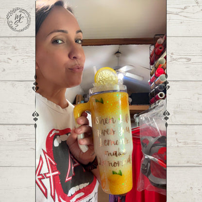 Handmade Lemon Epoxy Tumbler, Insulated Stainless Steel Coffee Cup, Lemonade Quote