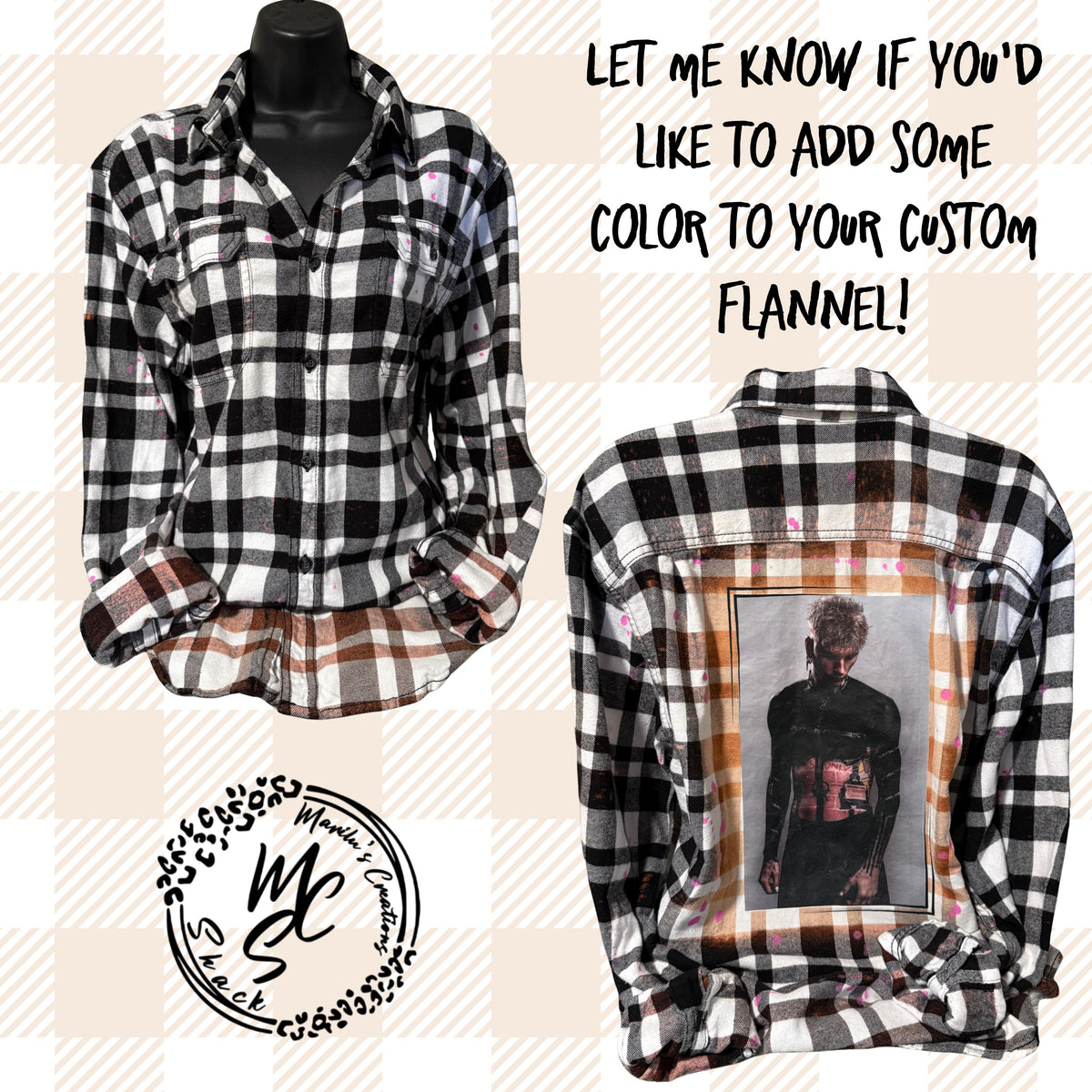 Custom Bleached Distressed Flannel Shirt: Vintage Style Design