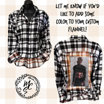 Custom Bleached Distressed Flannel Shirt: Vintage Style Design
