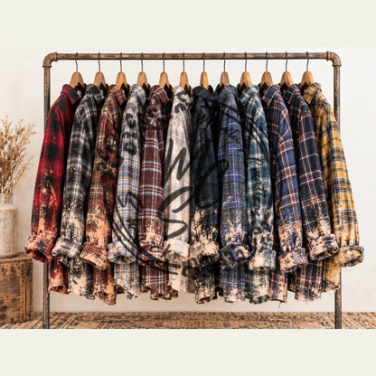 Custom Bleached Distressed Flannel Shirt: Vintage Style Design