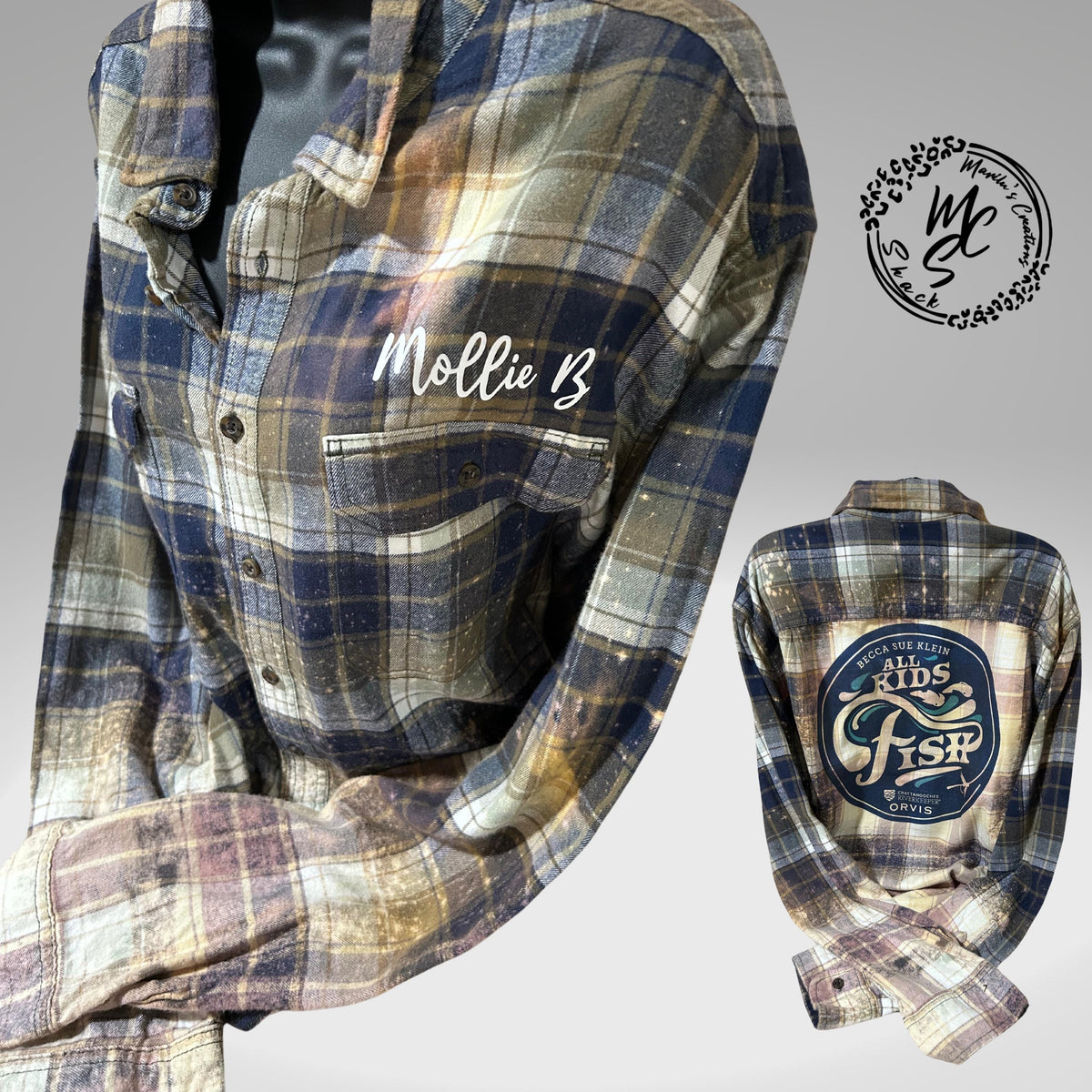 Custom Bleached Distressed Flannel Shirt: Vintage Style Design