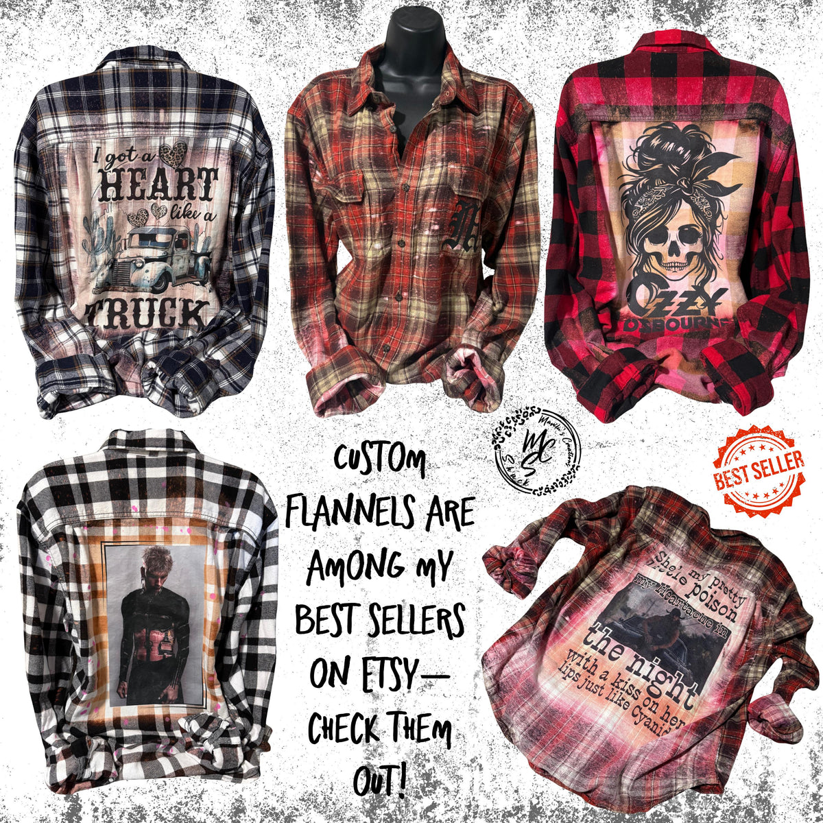 Custom Bleached Distressed Flannel Shirt: Vintage Style Design