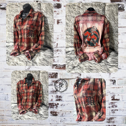 Custom Bleached Distressed Flannel Shirt: Vintage Style Design