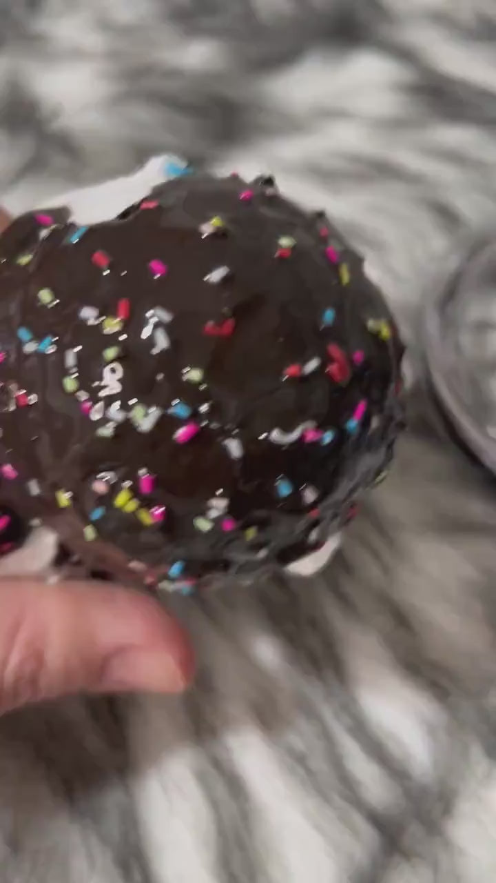 Ice cream with chocolate and sprinkles removable topper and lid for different size tumblers. Faux topper replacement lid. Tumbler top