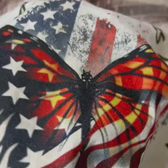 Bleached Distressed Flannel: Patriotic Butterfly Design