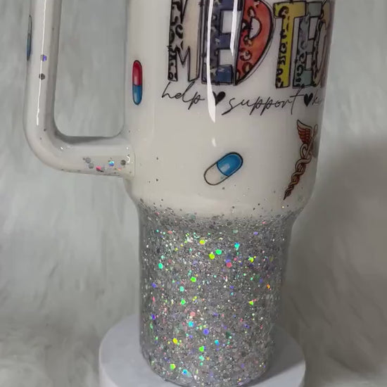 Med Tech Glitter Tumbler with 3D Pills Topper