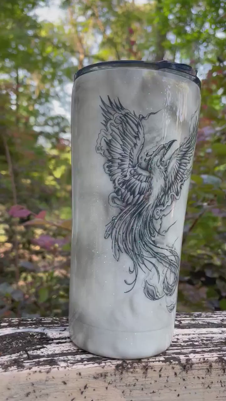 Phoenix Tattoo Tumbler: Personalized Smoke Effect Stainless Steel Cup