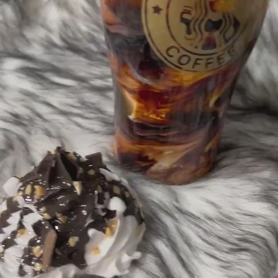 Coffee Swirl Espresso Macchiato Mama Needs her Coffee with realistic whipped cream removable topper, chocolate drizzle and dripping.