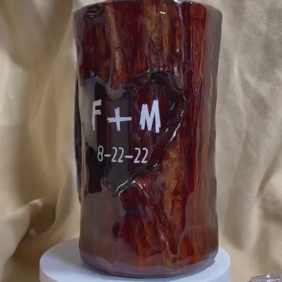 Wood tumbler, Log Mug Tumbler, 20oz personalized customized 3d handmade wood looking cup with a carved heart.