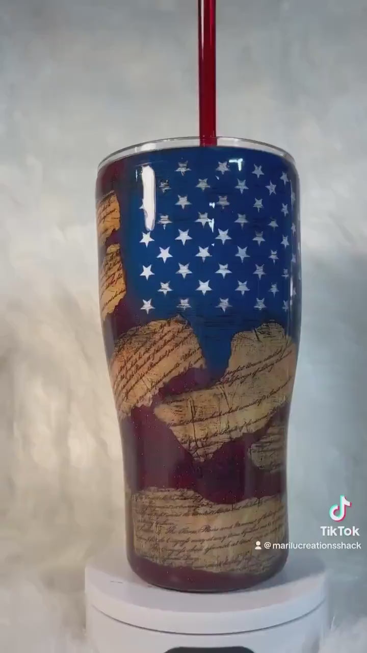 We the people constitution patriotic handmade tumbler with red background with option of glitter or NO glitter