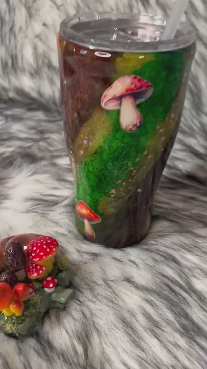 Mushrooms Tumbler with 3D topper tumbler Nature Tumbler, faux mushrooms removable topper (more sanitary), Colorful Handmade 3d mushrooms cup