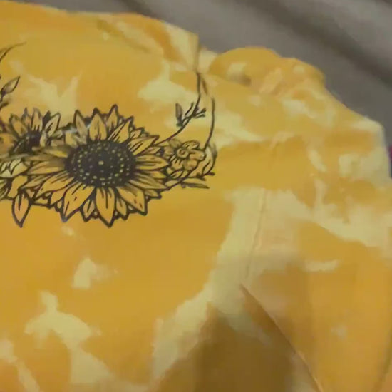 Moon & Sunflowers Graphic Hoodie: Bleached Cotton-Poly Blend
