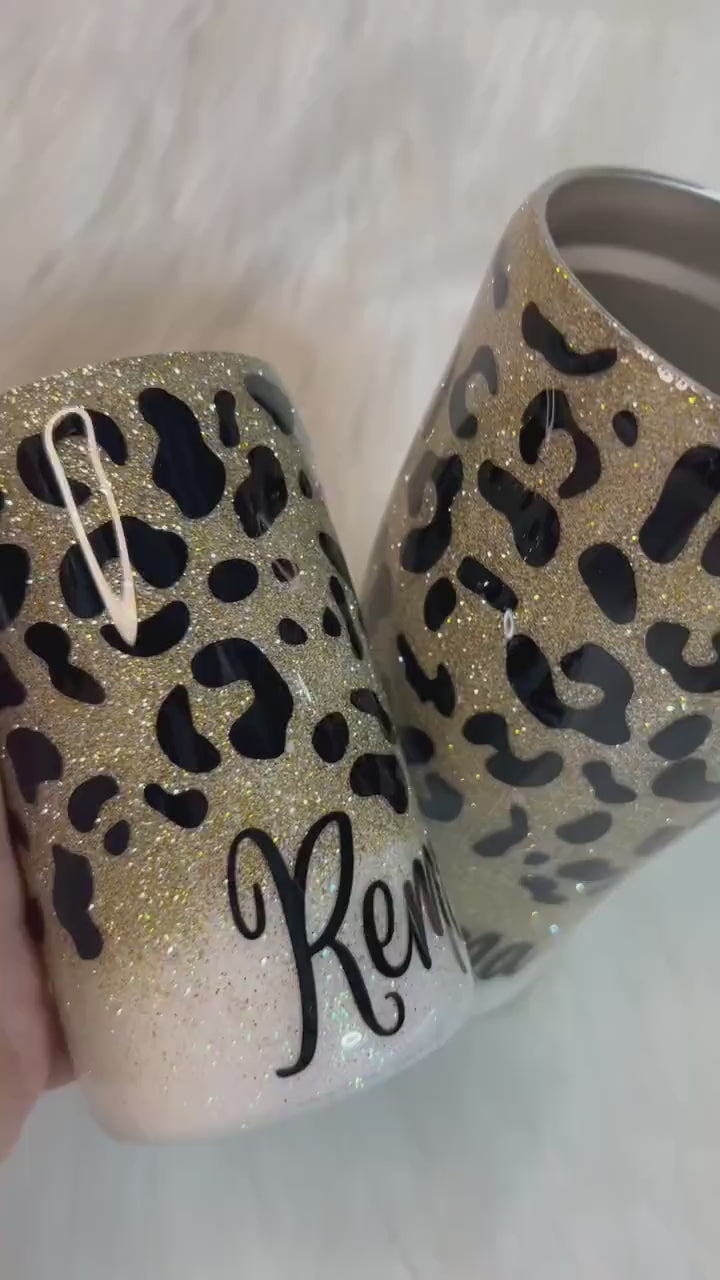 Leopard Print Glitter Tumbler: Ombré Stainless Steel Cup