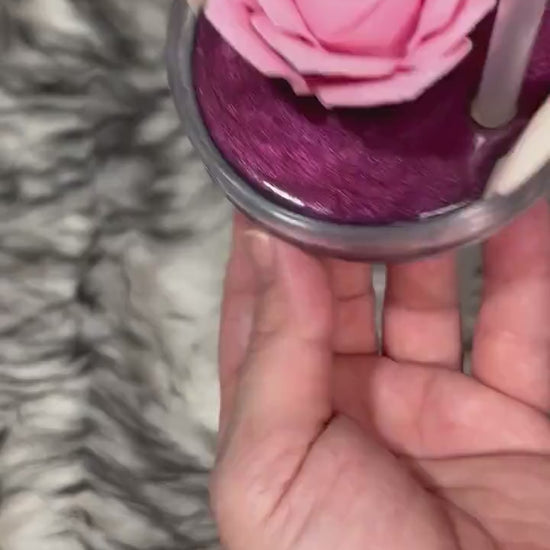 3D Pink Rose Stanley Tumbler Topper: Shimmer Base, Floral Accessory