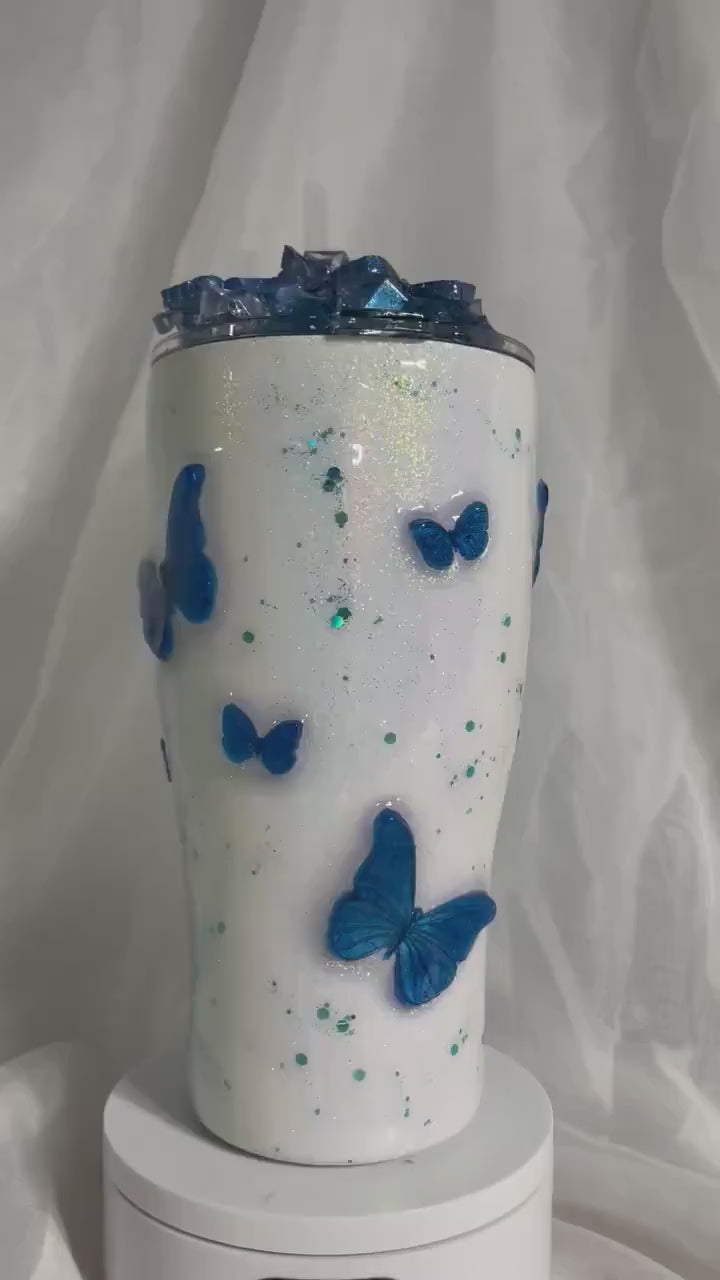3D Butterflies Tumbler with removable butterflies lid (Choose your butterflies colors in personalization)