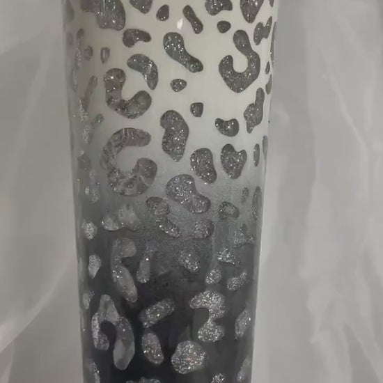 Leopard print tumbler, Black and Cream Peekaboo Snow Globe Tumbler (24oz)
