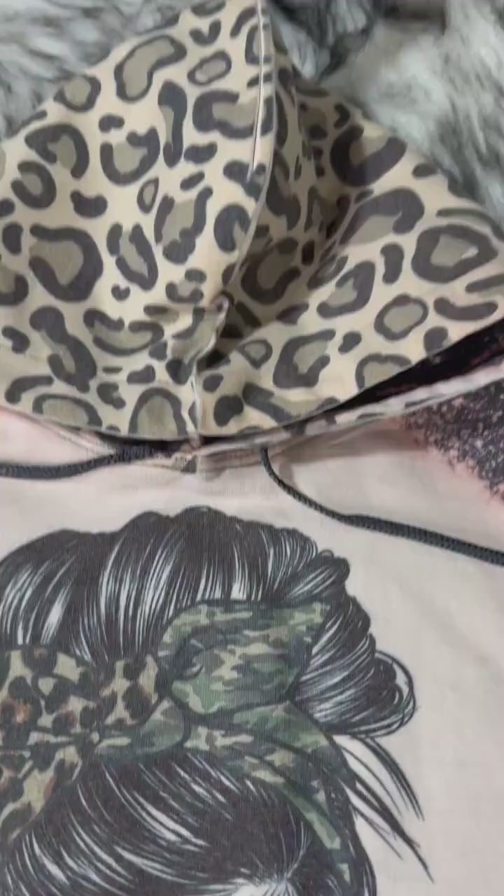 Bleached Leopard Print Hoodie: Mama of Both Messy Bun Sweatshirt