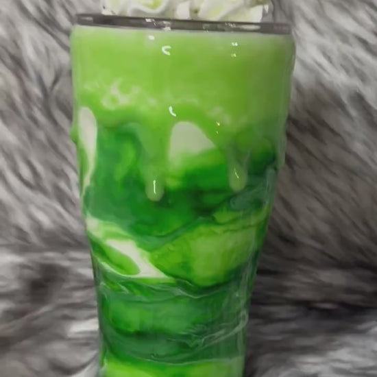 Matcha Latte Tumbler: Insulated Stainless Steel Mug with Straw & Faux Whipped Cream