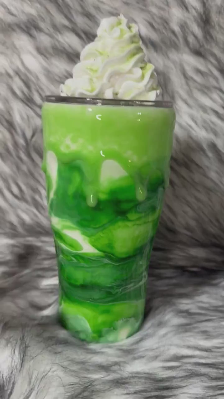 Matcha Latte Tumbler: Insulated Stainless Steel Mug with Straw & Faux Whipped Cream