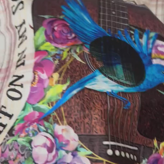 Bleached Flannel Shirt: Guitar, Bluebird & Floral Design