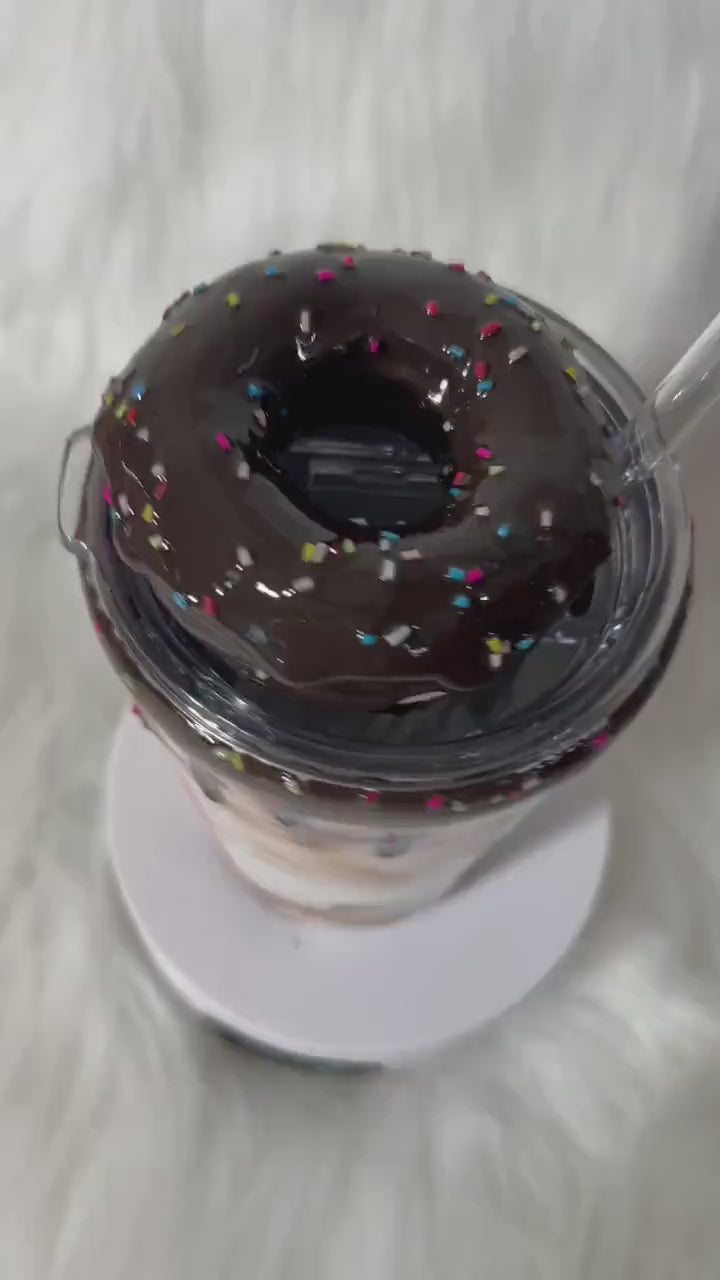 Dunkie Junkie Tumbler: 3D Donut Topper, Chocolate Drip