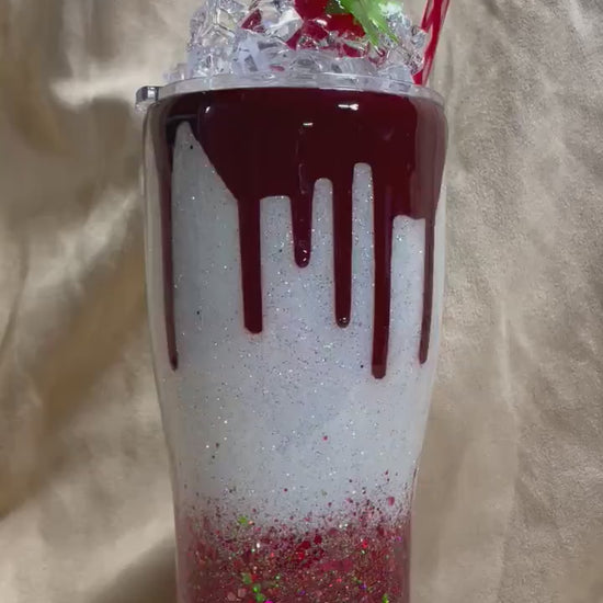 Sleighin’ or Slayin’ custom tumbler with 3D dripping and Ice Topper