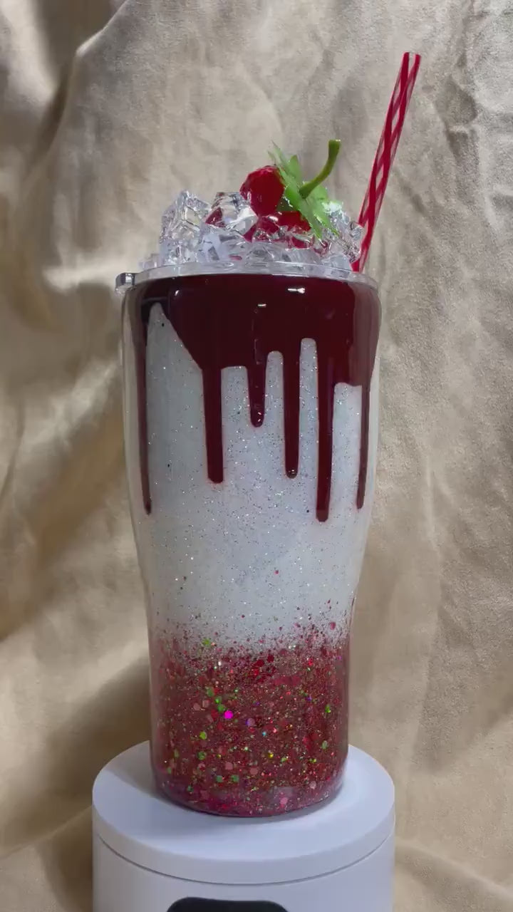 Sleighin’ or Slayin’ custom tumbler with 3D dripping and Ice Topper